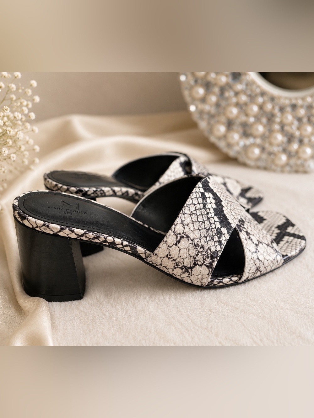 Marc Fisher Snake Print Block Heel Slide Sandals – Size 8.5 * NWOT*